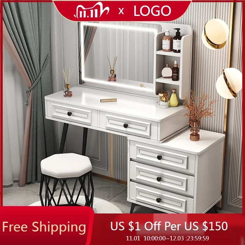 

American Mirror Vanity Table White Luxury Bedroom Drawer Dressing Table Luxury Drawer Tocador De Maquillaje Bedroom Furniture