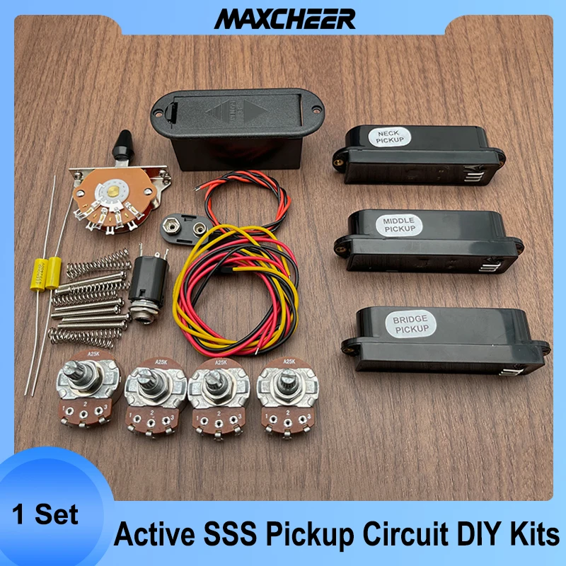 Active SSS Pickup Circuit DIY Kits- ST Active Single Coil Pickup/Switch/Pots/Capacitor/Battery Box and Cable/6.35 Jack, Black