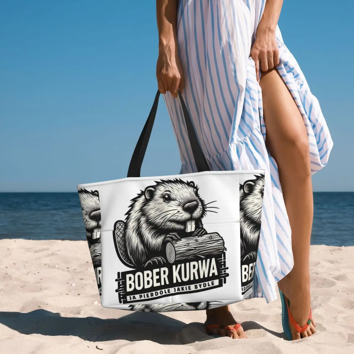 

Poland Beaver Bober Polish Bobr Kurwa Beach Tote Bag Sport Gym Yoga Duffle Large Tote Bag Women Travel Bag Fitness bag