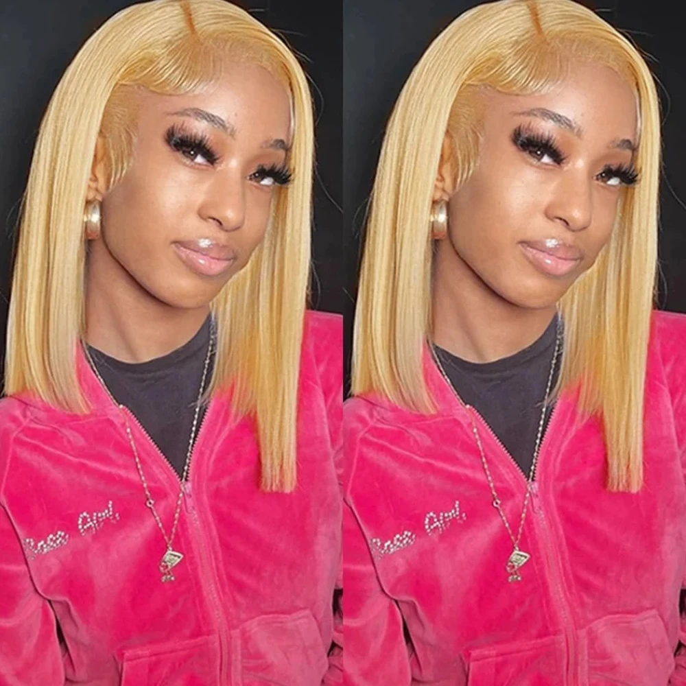 

10-14inch Short Bob Straight Human Hair Wigs for Women Vibrant Honey Blonde Pre-Plucked Hairline Tangle-Free for Daily Styling