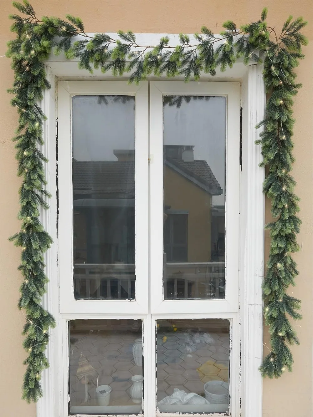 Weihnachtsgirlande aus künstlichem PE zum Aufhängen, Rattan, dekorative Zederngirlande mit LED-Lichtgirlande für Kaminsims, Kamin, Tischdecke – Detail 11