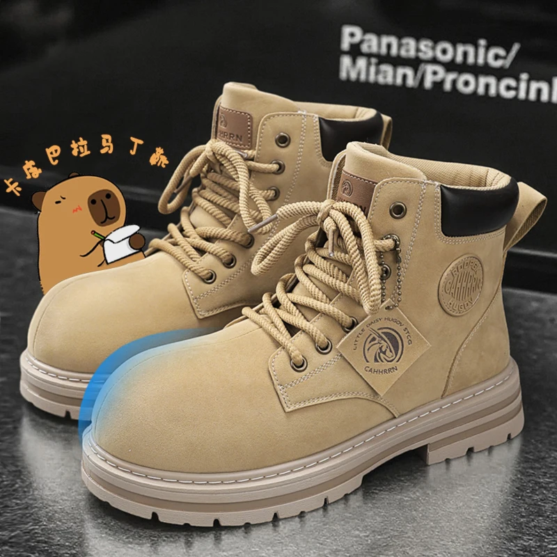 

Туфли Capybara с большой головкой, замшевые желтые ботинки, мужские походные ботинки на толстой подошве 0251