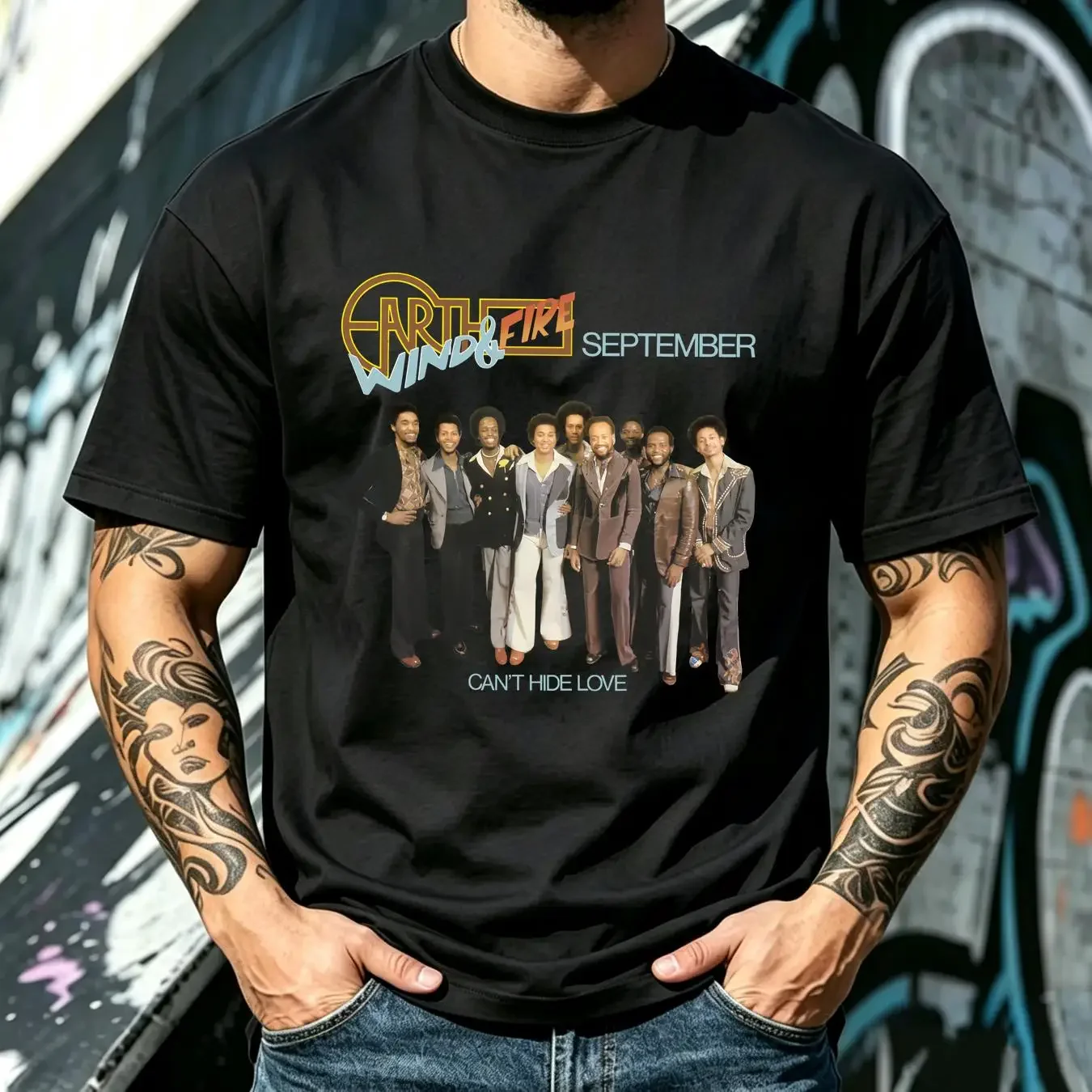 washed T Shirt Earth Wind Fire September Cant Hide Love Maurice White Philip Bailey EWF long or short sleeves vintage Washed