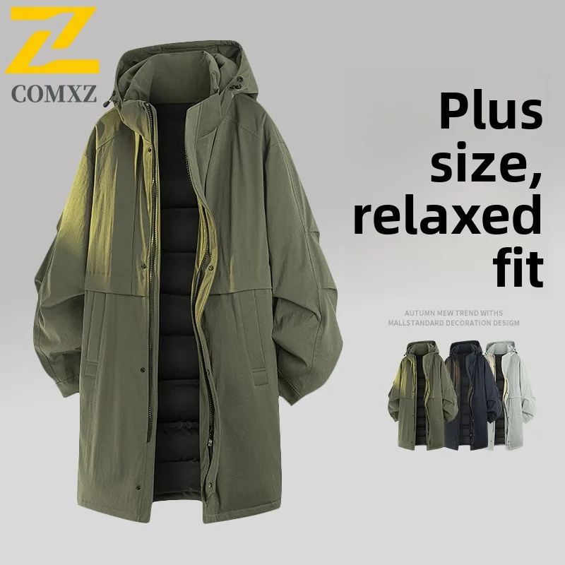 

2025 Winter New Fashion Long Big Men Hooded Cotton Jacket Loose Warm Parka Plus Size L to 8XL Trendy Outerwear