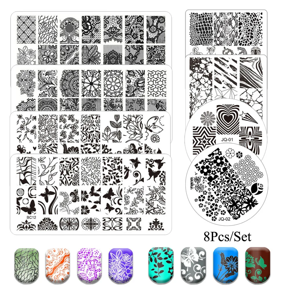 

8Pcs/Set Flower Grass Nail Stamping Plates Butterfly DIY Image Plate Stencil For Nails Polish Printing Templates Stamping Tools