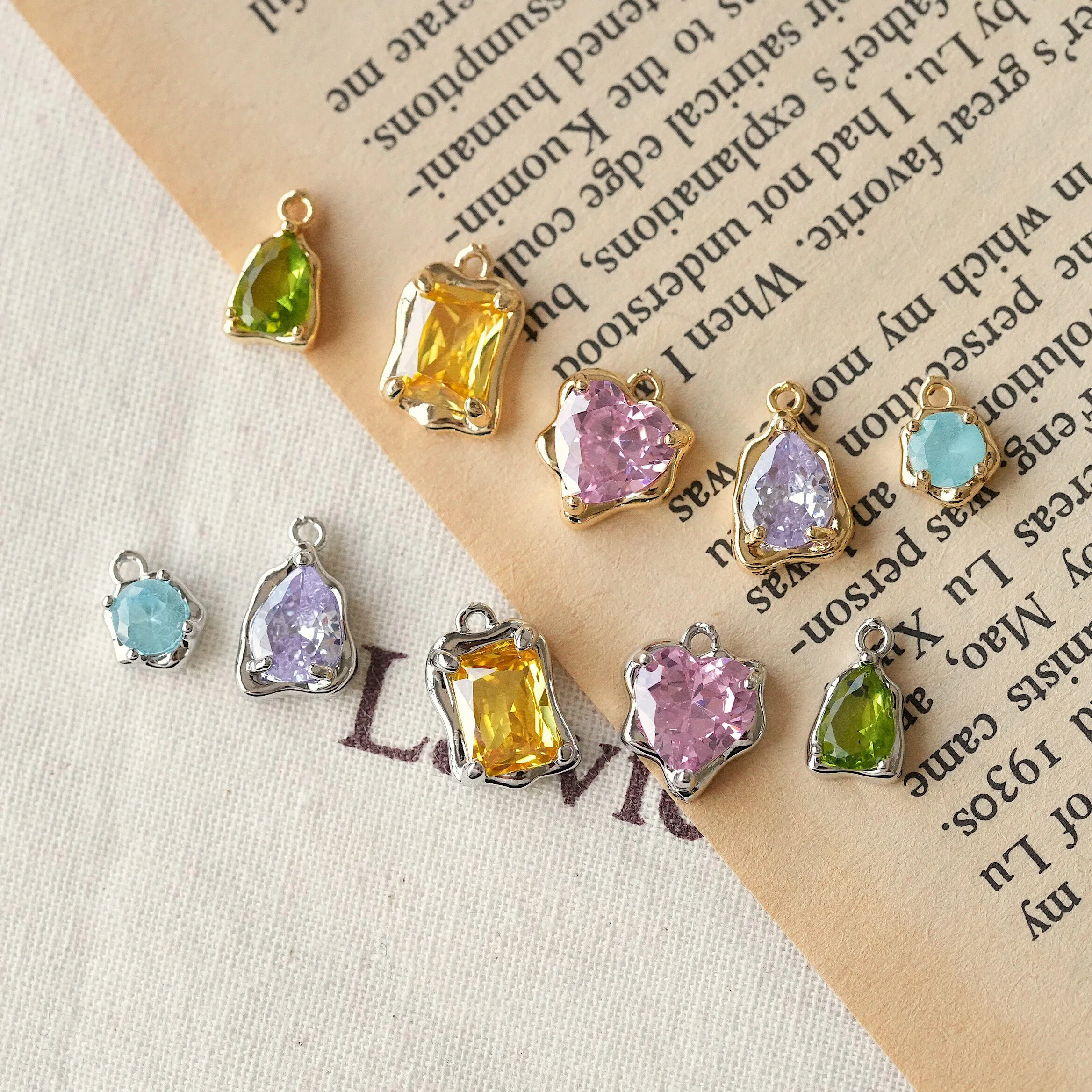 4PCS Gold Plated Irregular Heart Water Drop Brass Zircon Inlaid Pendant Jewelry DIY Making Supplies Handmade Accessories
