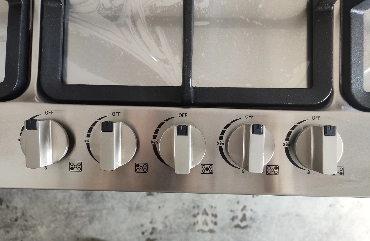 موقد غاز مدمج 90 سم/35 بوصة، 5 شعلات، L.P.G.، زجاج أسود، سطح موقد غاز #2