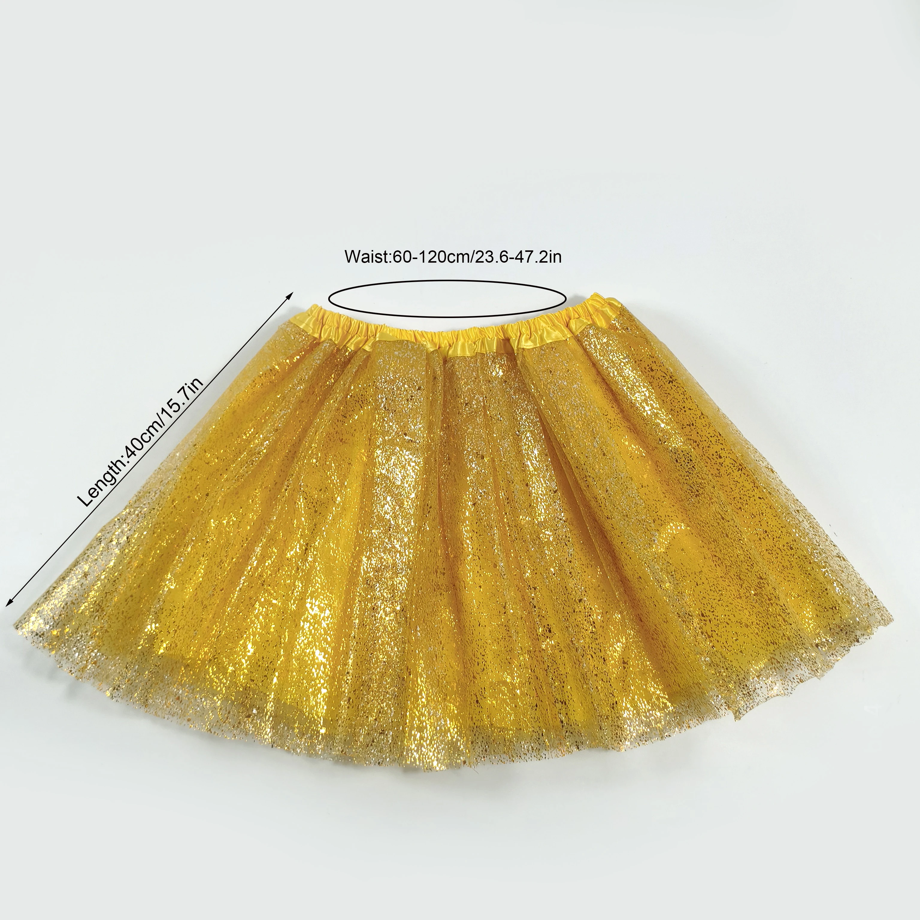 Adult Shiny Gold Sequin Tulle Puffy Skirt with Elastic Waist Loose Short Skirt for Birthday Parties Role-playing Stage Performan
