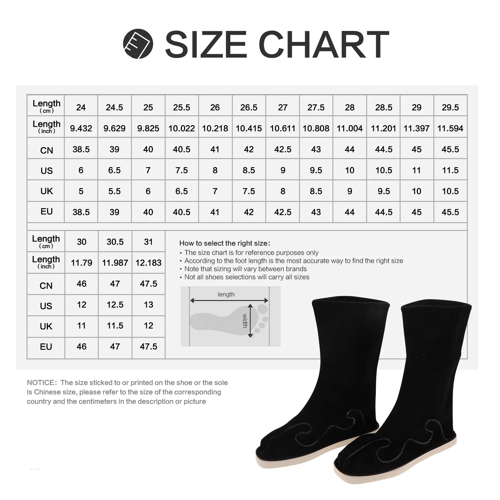 1 쌍 중국어 Hanfu 부츠 블랙 사이즈 38 중반 종아리 전통 신발 무대 공연을위한 미끄럼 방지 Pu 밑창 동양 댄스