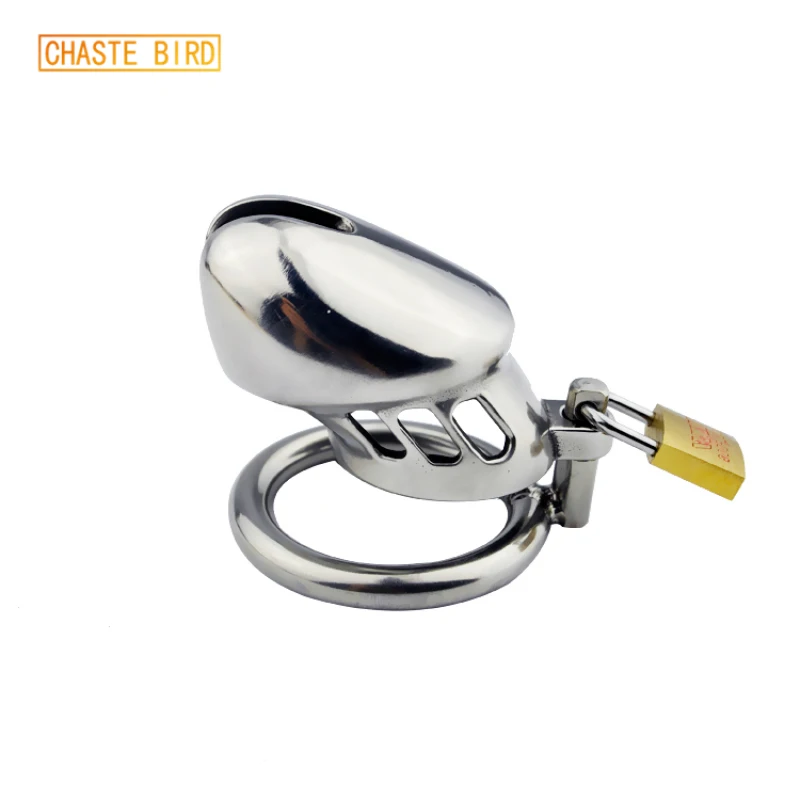 CHASTE BIRD New Male Metal Stainless Steel Small Chastity Device Cock Cage Penis Belt Padlock Ring BDSM Adult Sex Toy A077