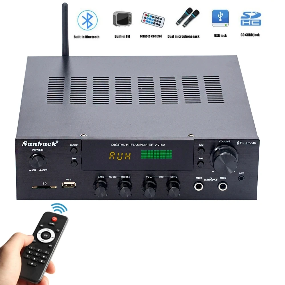 

Sunbuck 2.1 300W Remote Control Bluetooth USB SD FM Radio Home Theater Reverb Karaoke HIFI Sound Amplifier Audio