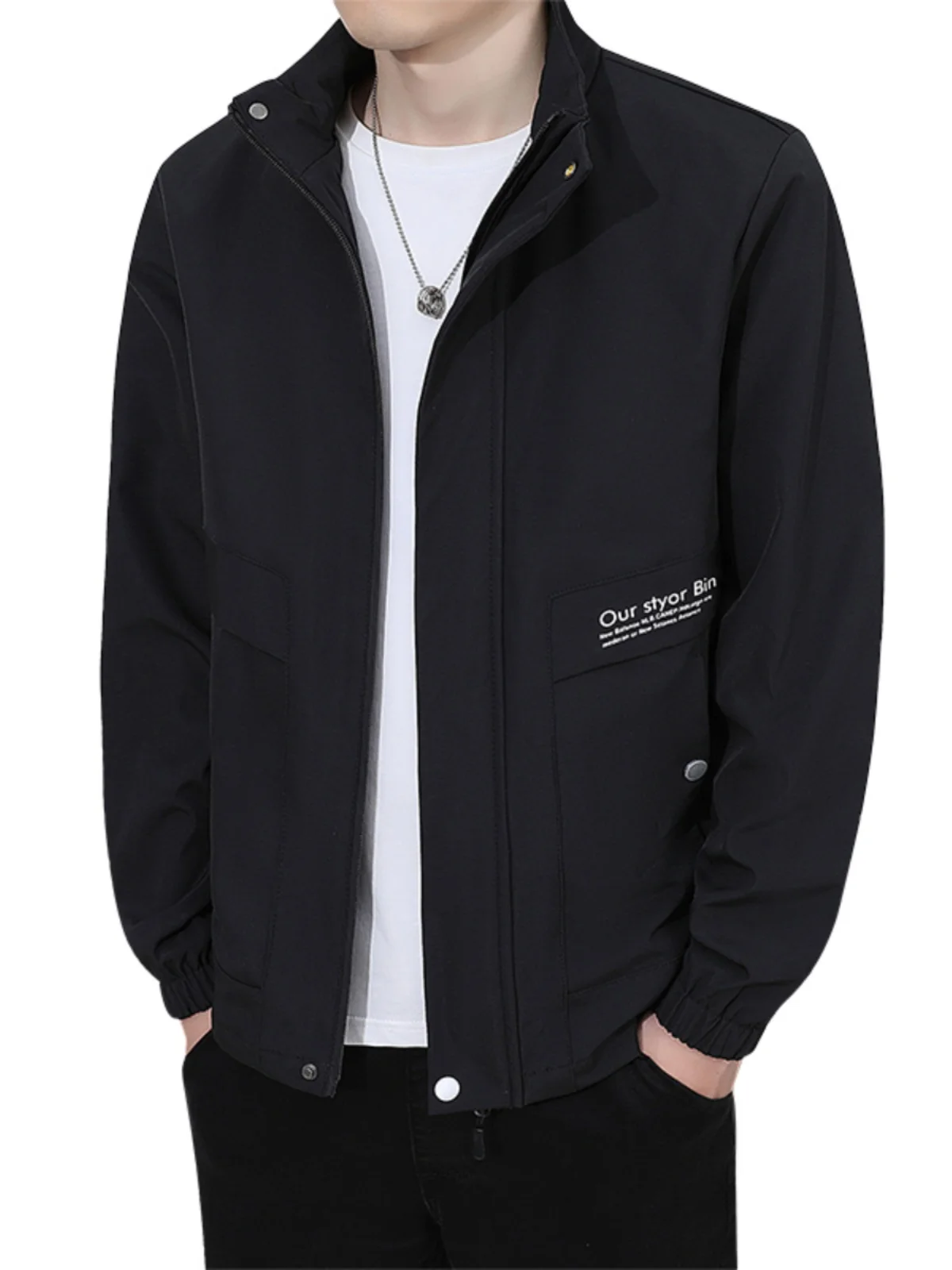 سترة رجالية أنيقة للخارج بياقة عالية، بدون أكمام، بسحاب، مصنوعة من البوليستر، مقاس قياسي، مناسبة للربيع والخريف والشتاء