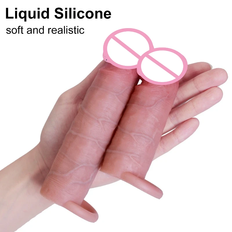 S/L Penis Enlargement Sleeve Soft Liquid Silicone Penis Extender Sleeve Sex Toy for Men Delay Ejaculation Adult Toys Sex Shop