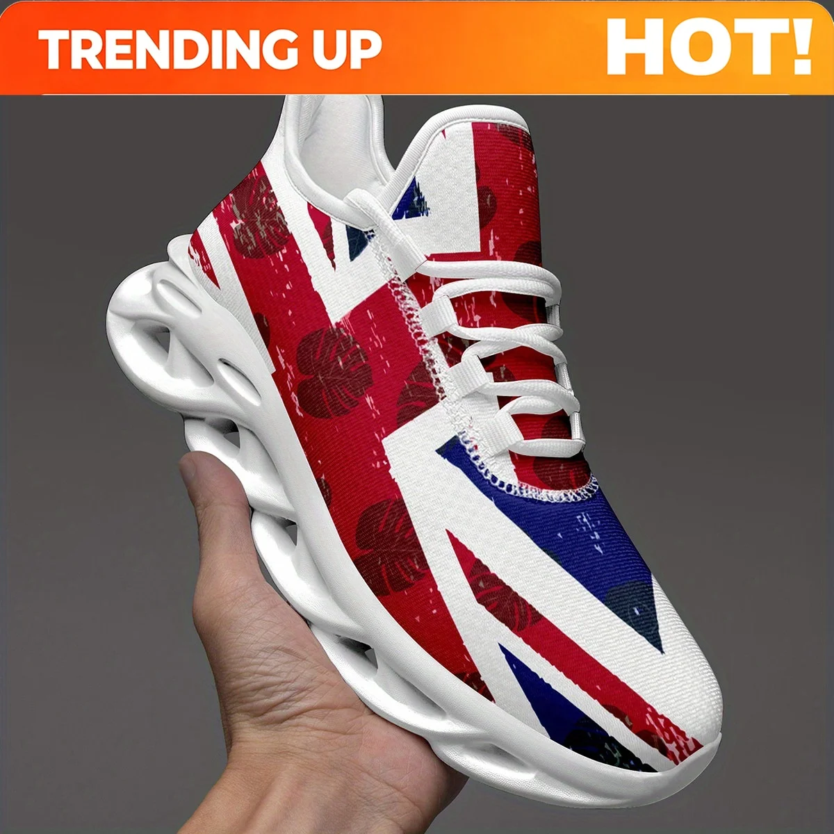 Custom Men'S British Casual Trainers, National Colors Series, Union Jack UK Colors Design Shoes, Graffiti Style Lace-Up Sneakers