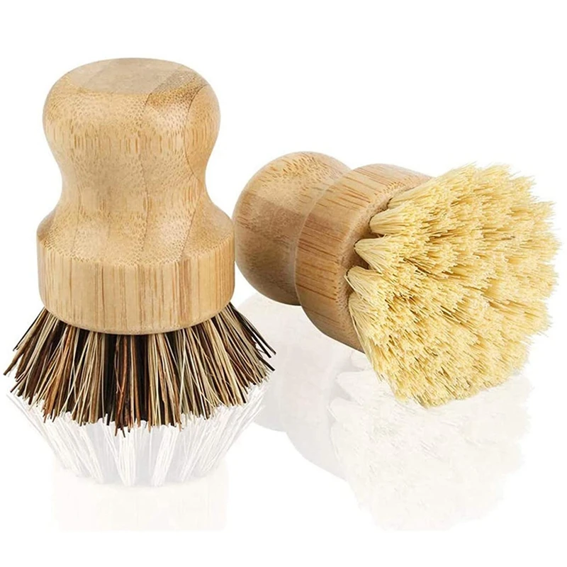 

Bamboo Dish Brush 2Pcs Bamboo Mini Scrub Brush Pot Brushes Dish Scrubber for Cast Iron Skillet, Kitchen Sink, Bathroom