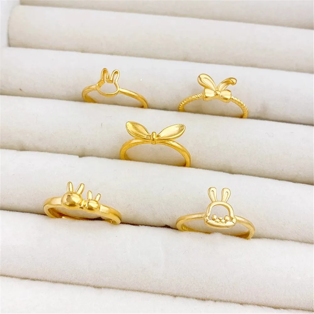 

Gold Placer Simple Bow Cute Rabbit Smooth Opening Ring Handmade Diy Ring Jewelry Material Accessories Q030