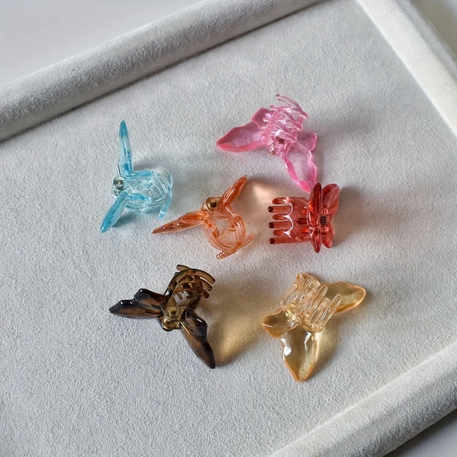 6pcs/set Multicolor Transparent butterfly Trumpet Hair Claw Hair Embellishment Small Hair Thin Hair Special Holiday Gift view 4