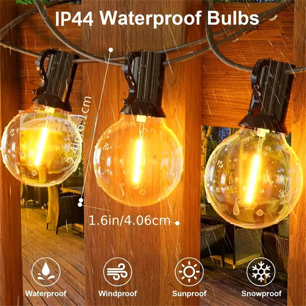 Outdoor String Lights, G40 Global LED Garden Lights,10LED/20LED Edison Vintage Bulbs  Patio Porch Bistro Outdoor Decoration