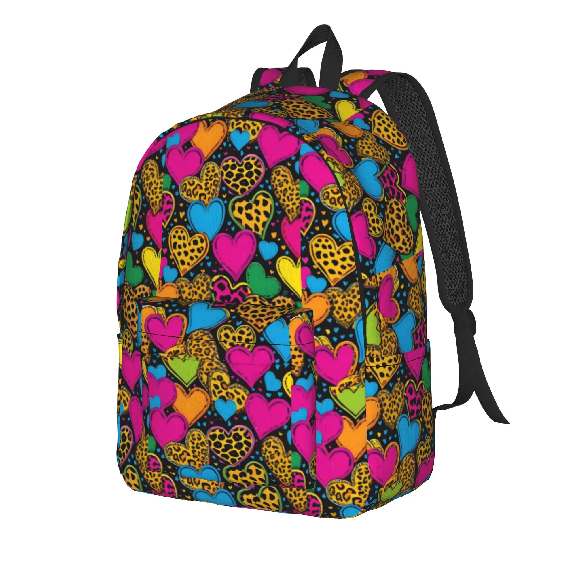 Heart Leopard Mix Backpack Teen  Large Backpacks Polyester Kawaii High School Bags Trekking Colorful Rucksack