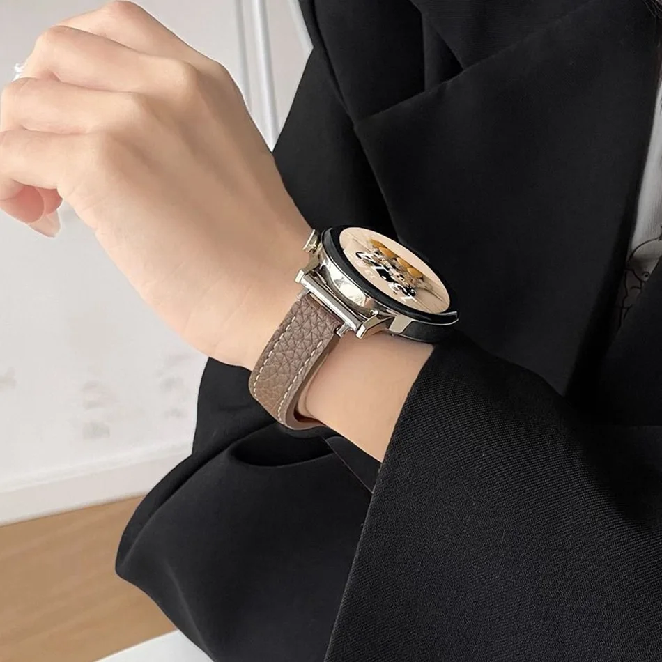 Watchband For Samsung Galaxy Watch 6 5 4 Classic 40/42/44/46mm Active 2 Gear S3 20/22MM Strap Fashion Lychee Leather Bracelet