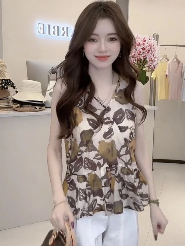 

Женский Svel с цветочным принтом irt 2025, новинка лета ort Sle, роскошный шифоновый топ с застежкой на талии, дышащий кожаный топ...