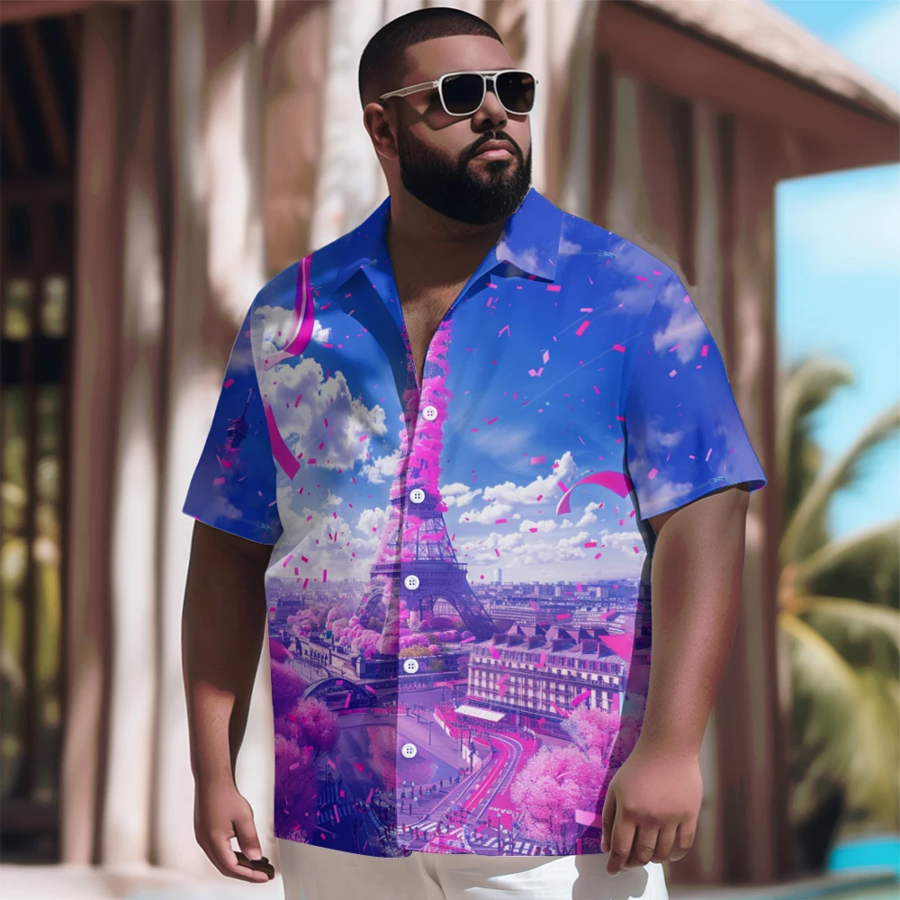 

New Hawaiian Shirt Men Goth Men French Lavender Theme Scenery Printed Casual Short Sleeve Tops Vintage Plus Size Summer Shirts