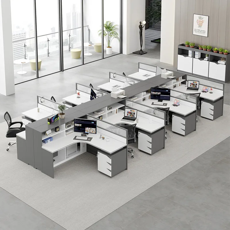 Simple Modern Staff Desk Staff Office Desk Chair Finance Computer Desk Combination 4/6 Seats Screen Partition Card Seat