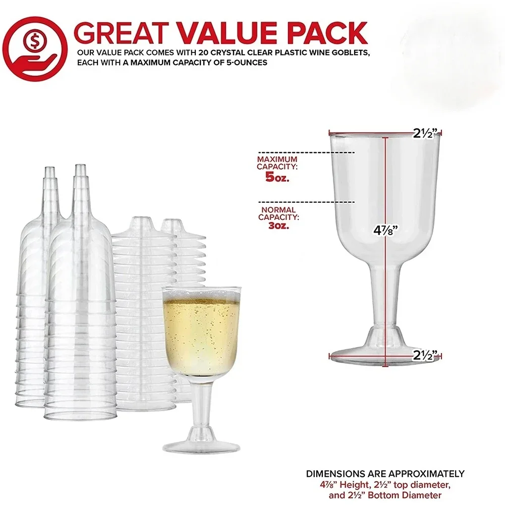 50Pcs Clear Plastic Wine Glass Recyclable - Shatterproof Wine Goblet - Disposable & Reusable Cups for Champagne Dessert