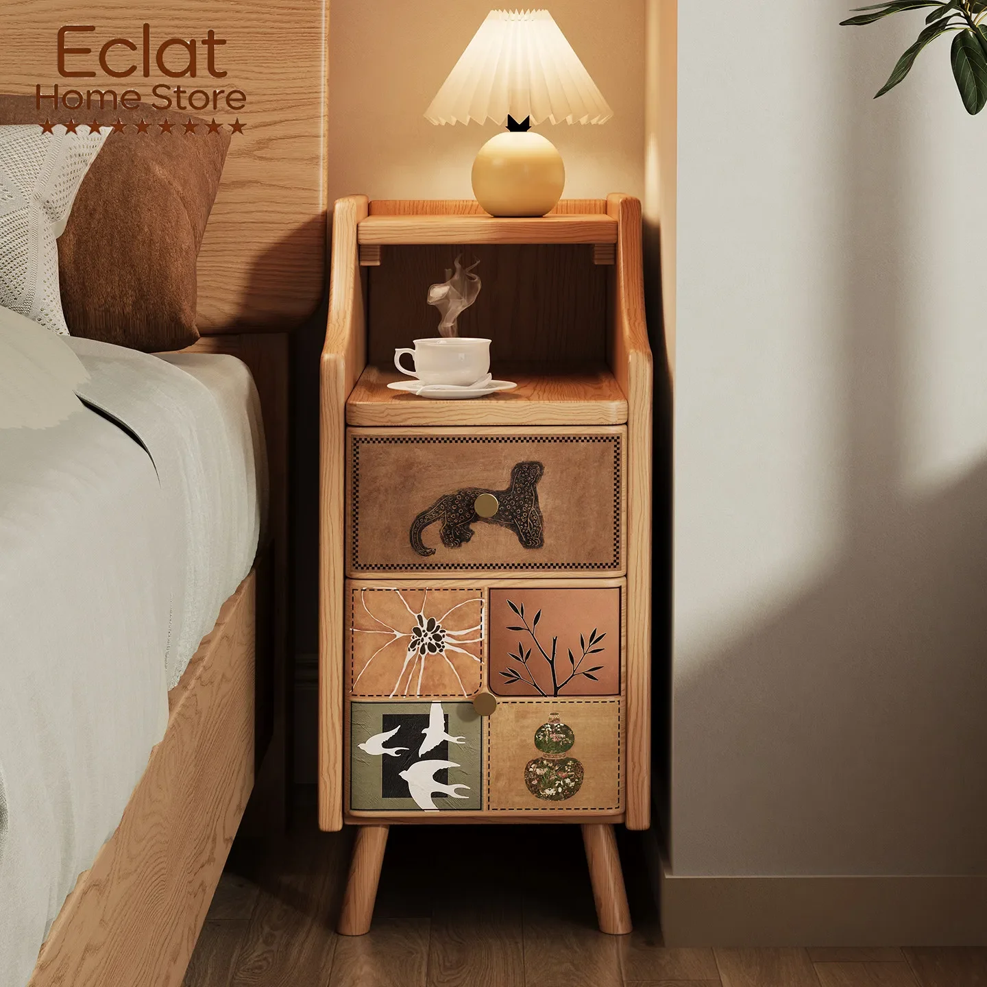 Solid wood bedside table 2026 new bedroom household narrow side cabinet small side few antique extremely narrow bedside crevice