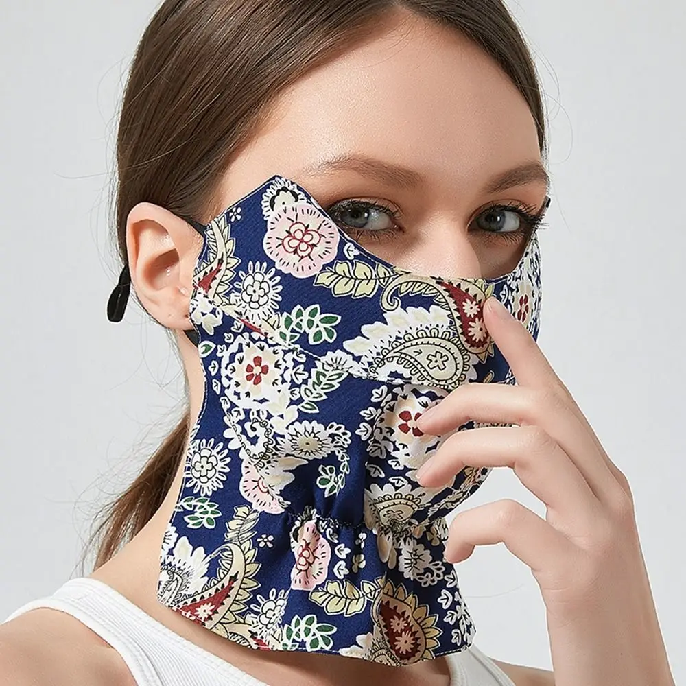 Elastic UV Protection Summer Sunscreen Mask Eye Protection Cashew Ice Silk Face Cover Neck Sunshade Print Neck Wrap Summer