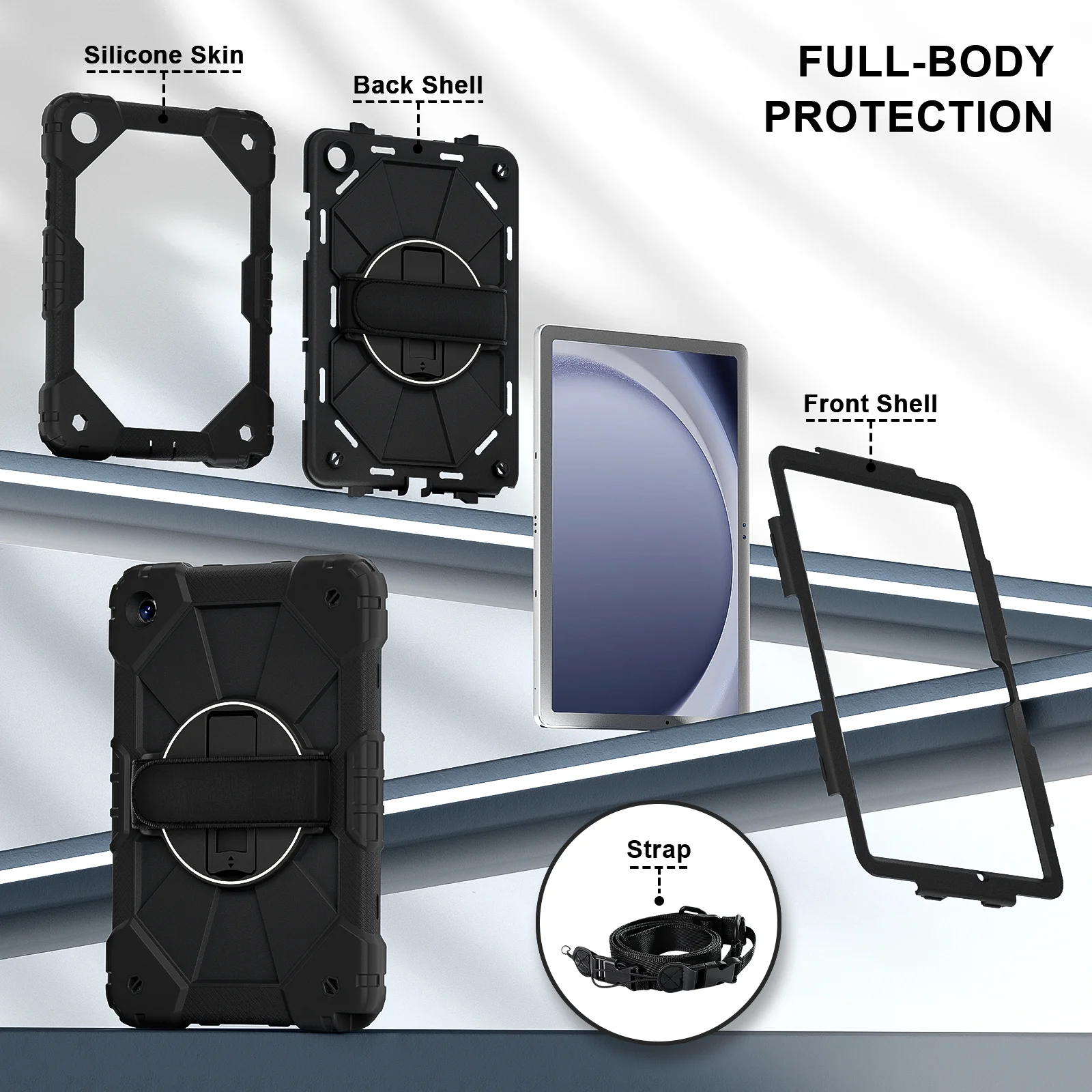 حافظة مدرعة شديدة التحمل لهاتف سامسونج تاب A11 A9 Plus 11 "SM-X230 X236 X210 X215 X216 X218 غطاء حامل دوار مع حزام الكتف #3