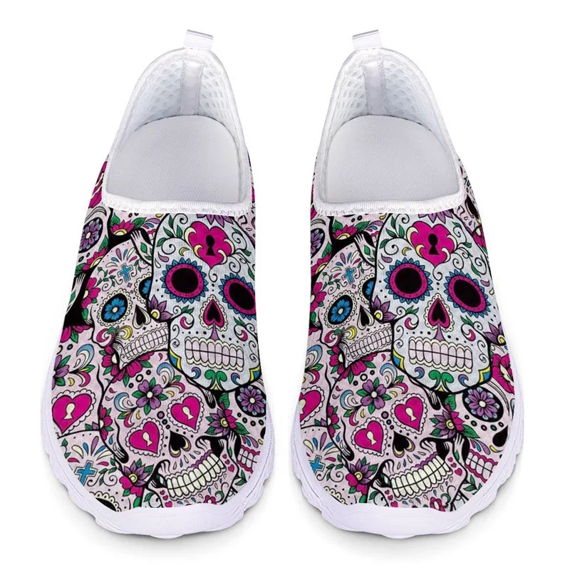 Zapatillas planas de estilo gótico para mujer, mocasines informales con estampado de calavera de azúcar, calzado sin cordones para exteriores, 2025