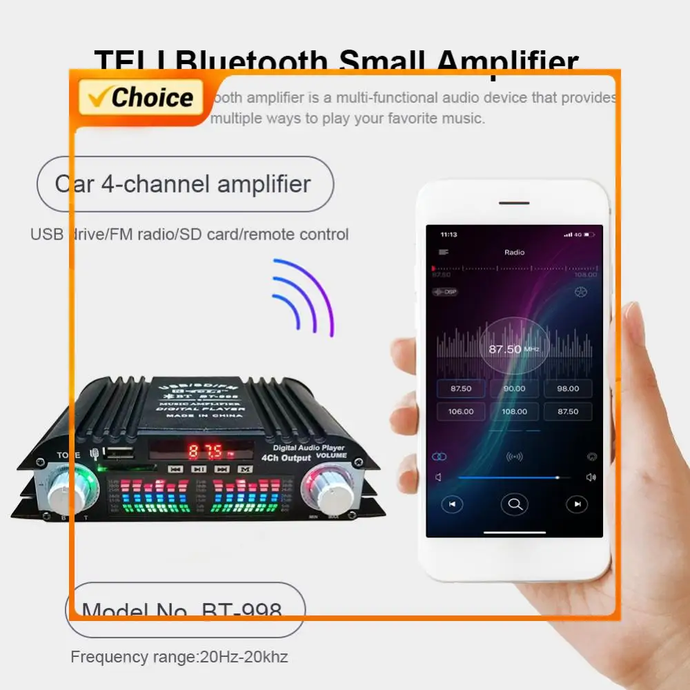 

1600W Peak Power Digital 4 Channel Audio Amplifier HiFi Sound Amplifier FM USB Bluetooth-Compatible Mini HIFI Digital Stereo Amp