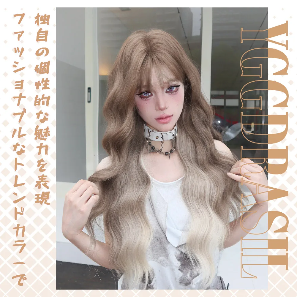 30 بوصة الذهبي براون أومبير الاسلوب المناسب بيروكات صناعية مع الانفجارات شعر طبيعي طويل متموج للنساء الاستخدام اليومي مقاومة للحرارة #3