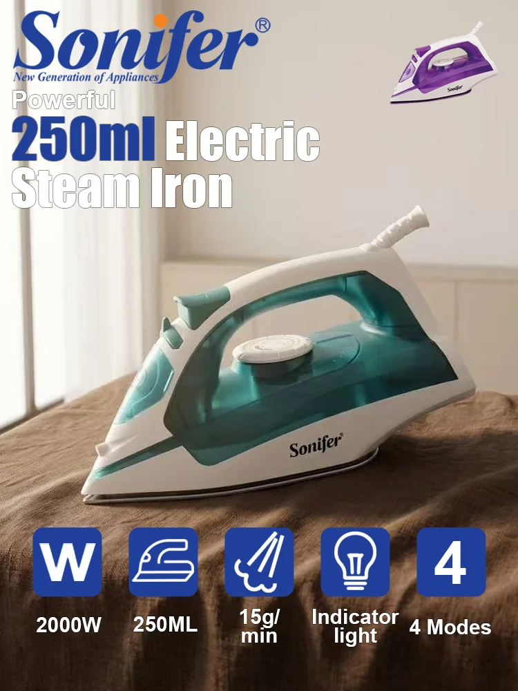 Steam Iron Sonifer SF-9026 2000W Ceramic Soleplate Vertical Steam Self Cleaning 250ml Water Tank Clothes Iron for Home