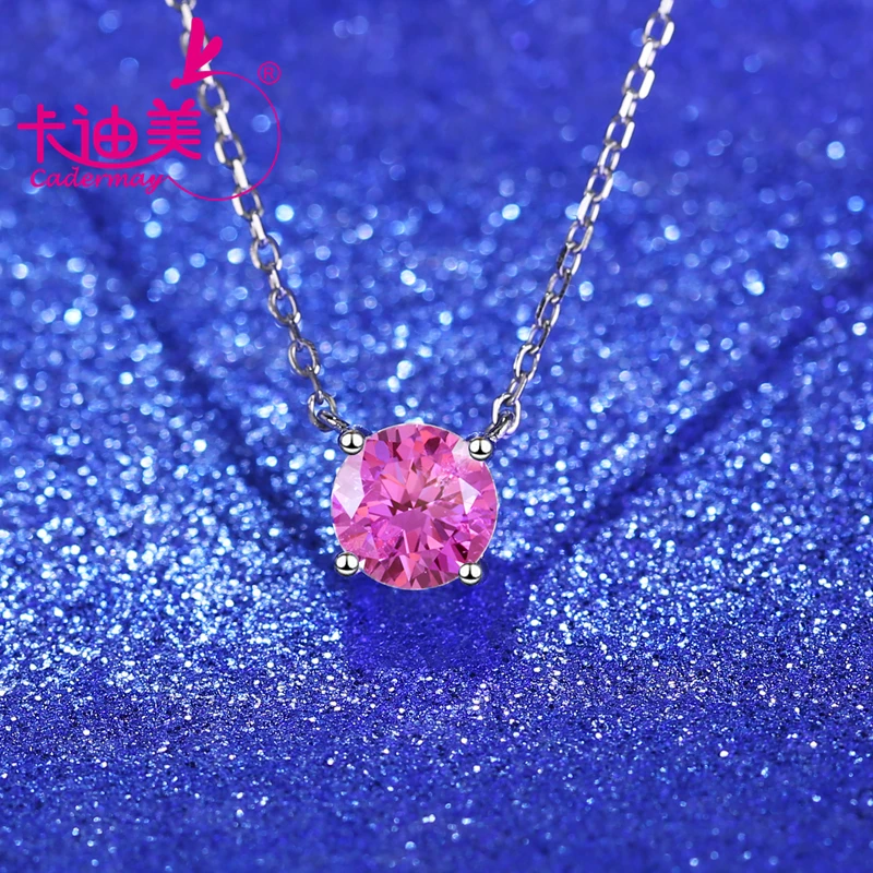 CADERMAY 6.5mm Pigeon Blood Red Color Lab Grown Ruby With Inclusions S925 Sterling Silver Necklace For Women Jewelry