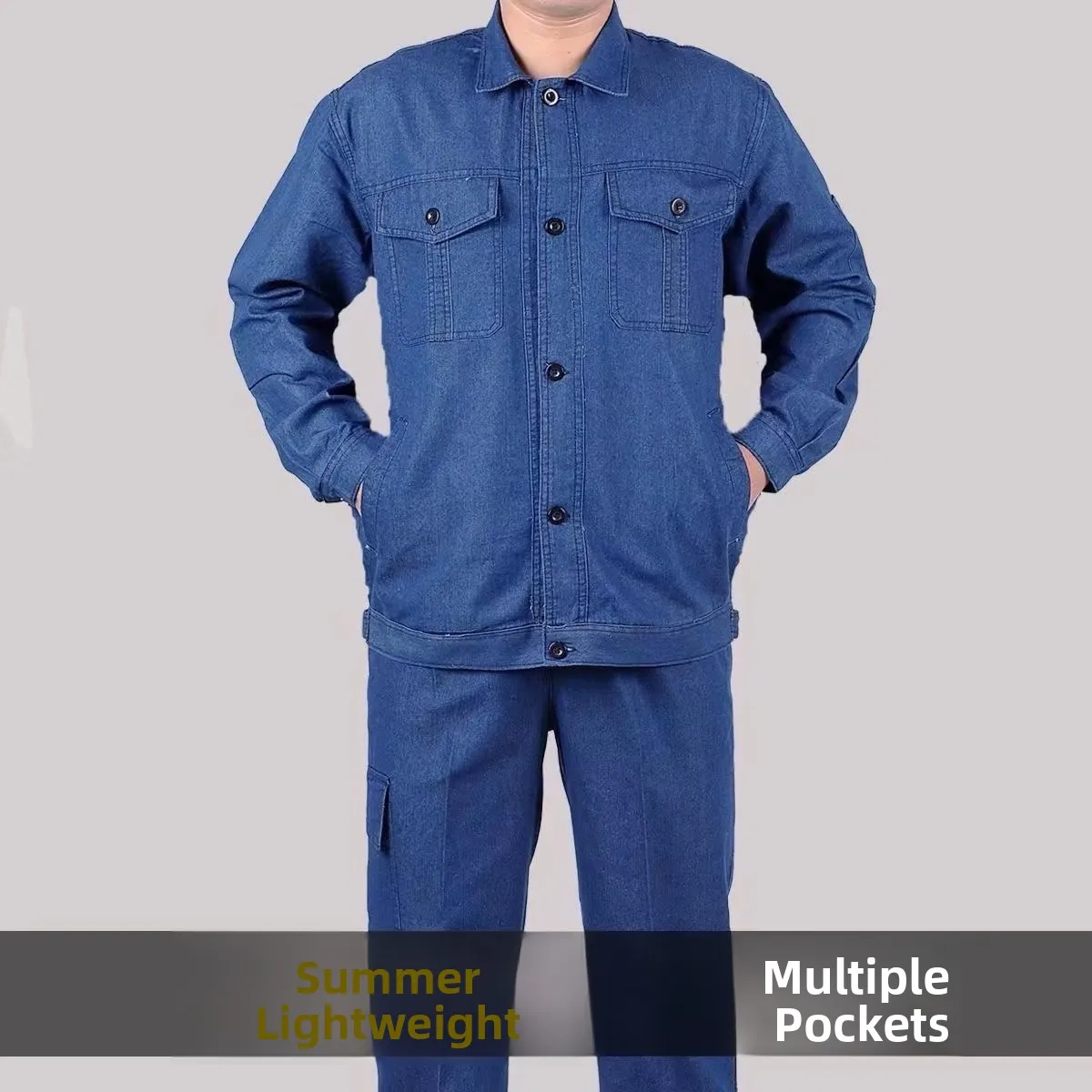 

Легкий джинсовый рабочий костюм с длинными рукавами для мужчин, защитный костюм для сварки, 60% хлопок, 40% другие материалы, для фабричных работ