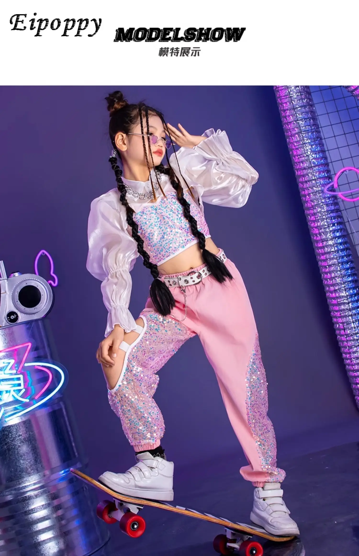 ملابس رقص الجاز للأطفال ، أزياء أداء أنيقة بالترتر ، بدلة المنصة للبنات ، ملابس عصرية