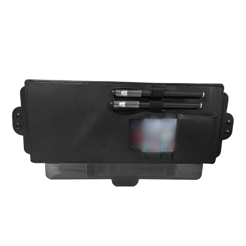 Vehicle Driver Side Sun Visor Extender with Polarized Lens and Magnetic PVC Panel Including Mesh Storage for Cards