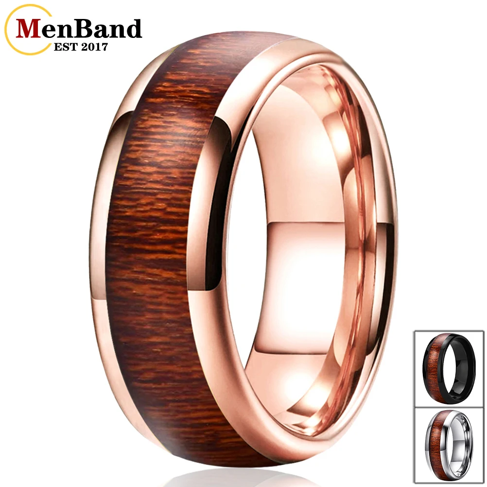 

MenBand Jewelry Fashion 6/8MM Tungsten Carbide Wedding Band Rings Red Wood Inlay Dome polishing Comfort Fit