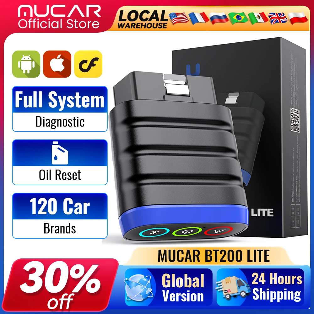 

MUCAR BT200 Lite Obd2 Scanner All System Diagnosis Oil Maintenance Lifetime Free Update Car Diagnostic Tool for 120 Car Brands
