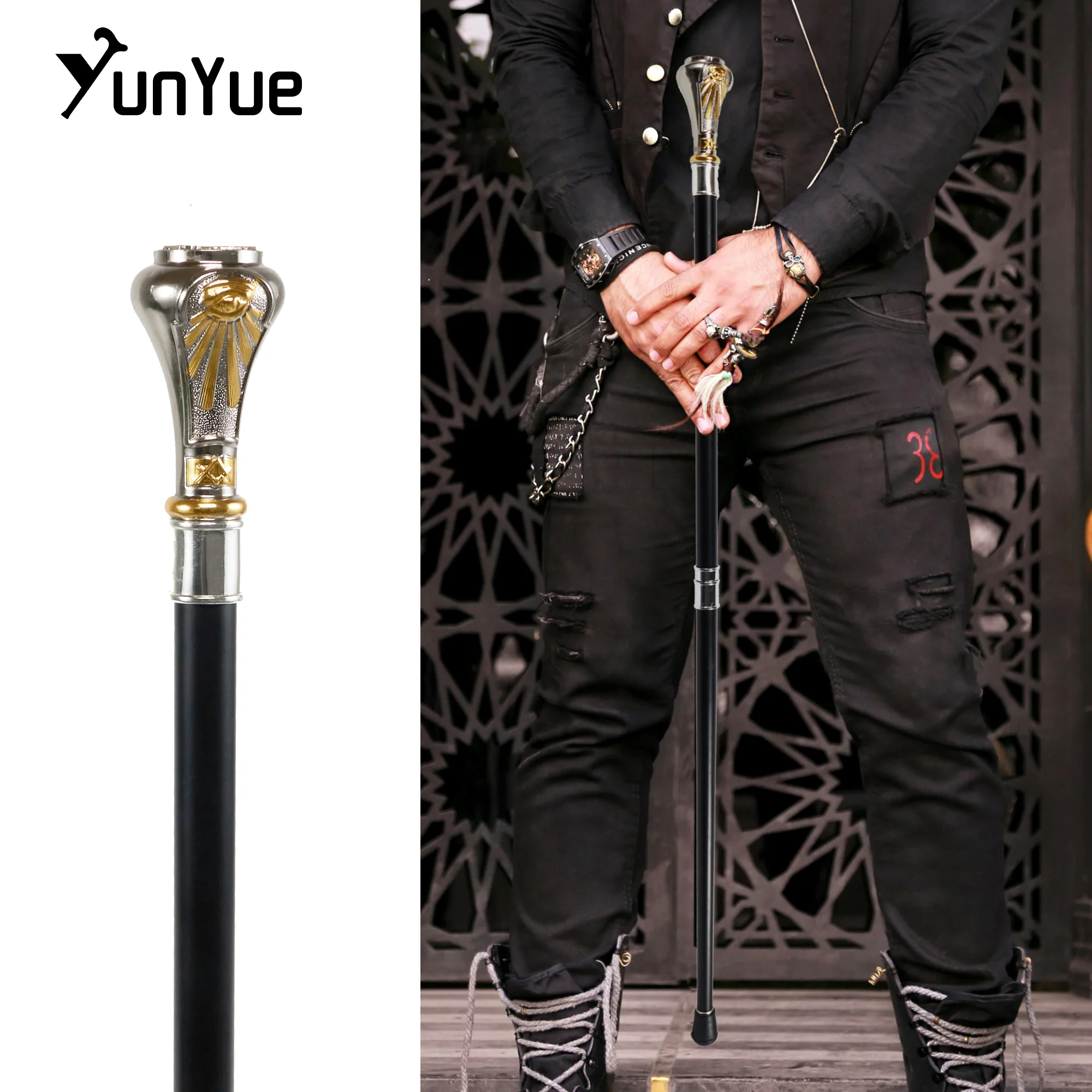 White Gold Sun God Totem Metal Walking Stick Art Decorative Gift Walking Cane Gentleman Elegant Crutch Cosplay Film Prop Sceptre