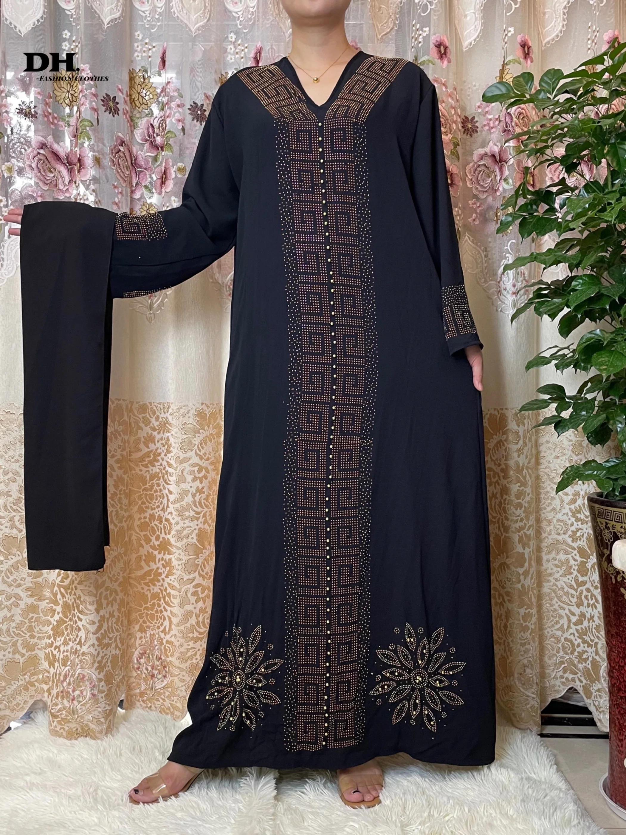 

New Free Size African Autumn Abaya National Wind Long Sleeve Dress Arab Middle East Dashiki Kaftan Women's Diamonds Robes