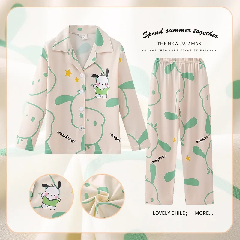 New Kawaii Miniso Autumn Children Pajama Sets Anime Boy Girl Milk Silk Sleepwear Spring Kids Long-sleeved Pants Homewear Clothes