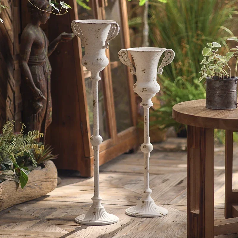 

# Antique Design White Flower Vase Low Prices Metal European Style Elegant Tall Flower Vase For Floor Decoration #