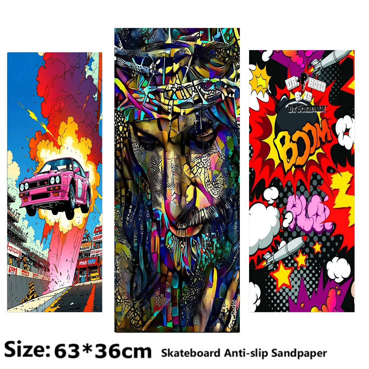 

Boom Pink Car Floats in Mid-air Pattern Electric Scooter Anti-slip Sticker Sandpaper Skateboard Grip Tape Sheet 63*36cm