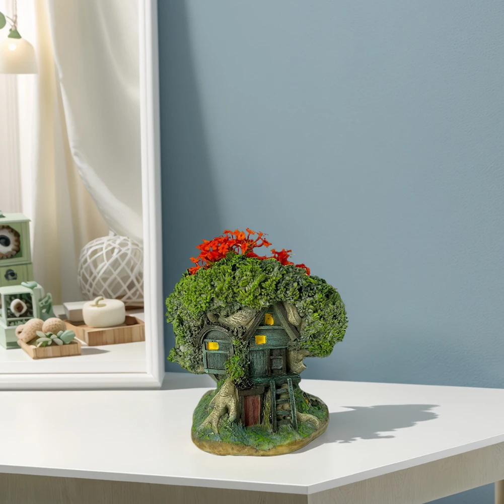 

Tree House Flower Pot Bonsai Pot Decorative Succulent Planter Resin Forest House Planter Pot Multi-Function for Micro Landscape