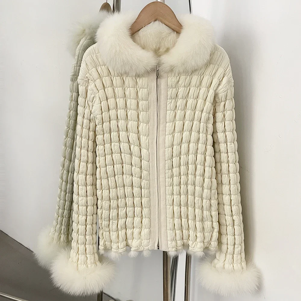 Short Jacket with Fur Collar Women's Elegant Thick Rabbit Fur Coat Premium Cold Season Luxury Winter Formal Wear Warm for Travel
