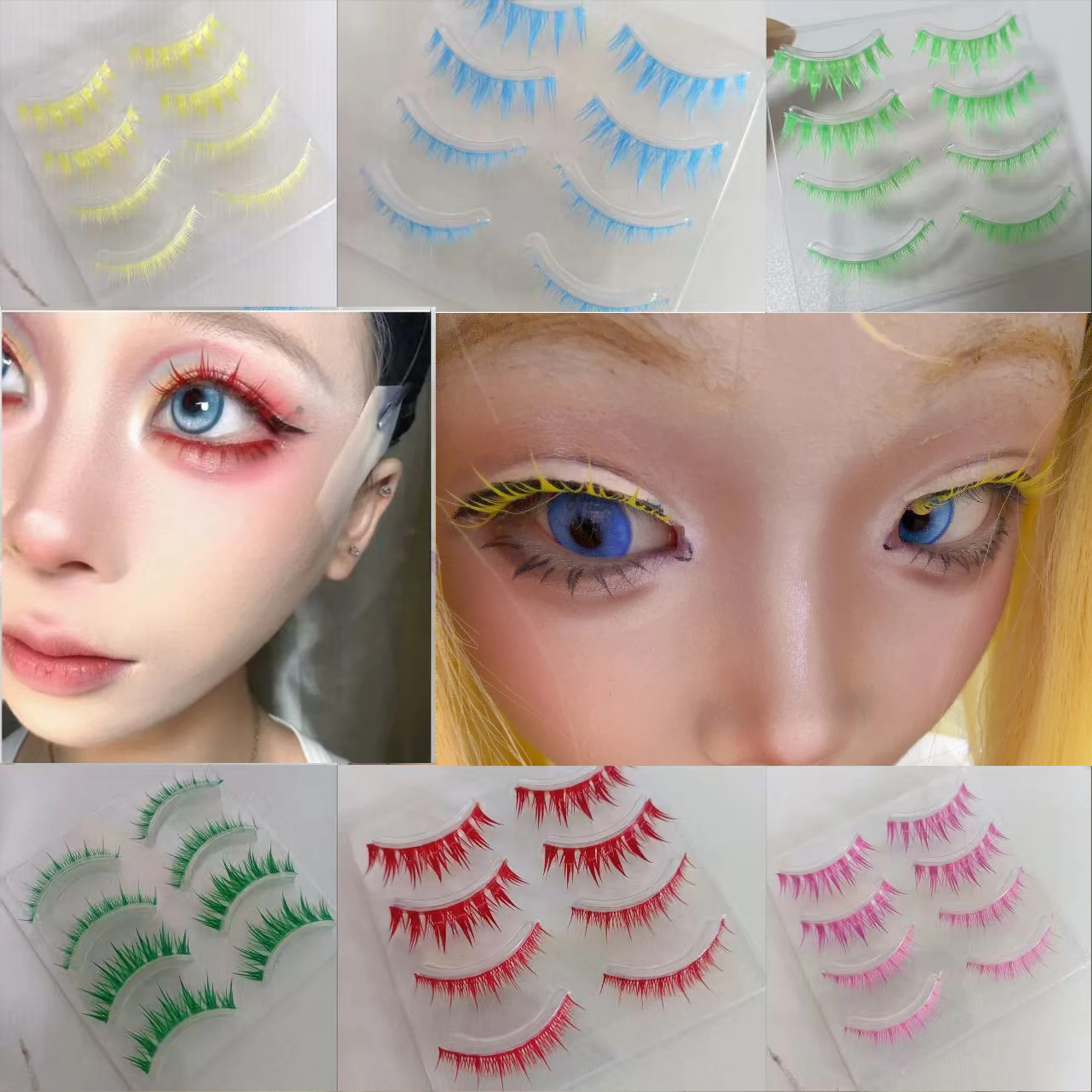 Full Strip Colorful Eyelashes COS Hard Terrier Thick False Lashes Cute Party Stage Performance Cosplay Up Down False Eyelash