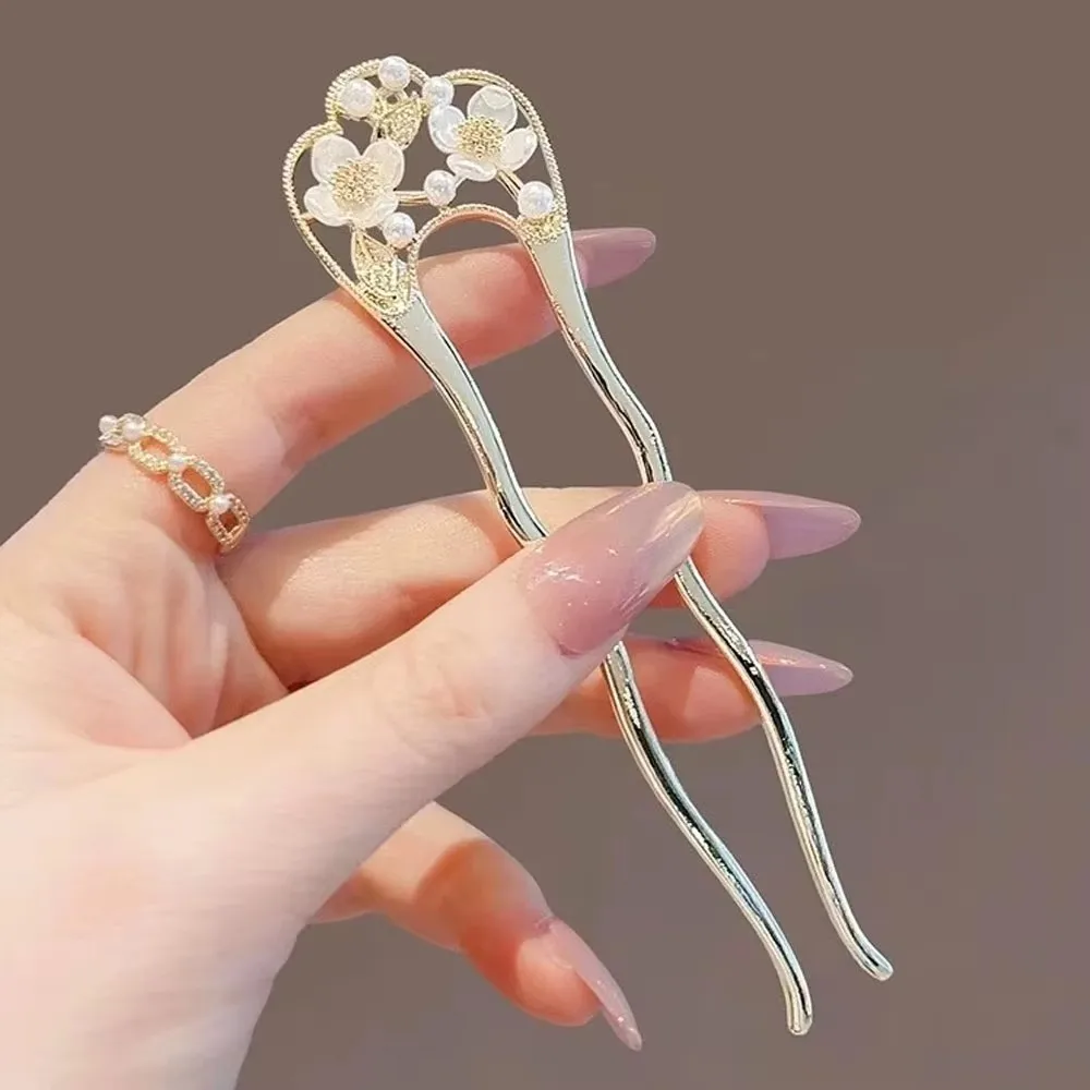 U Shaped Hair Stick Light Luxury Jewelry Hairpin For Women Elegant Pearl Flower Hairpin Trendy Headwear Hair Decor Accessories